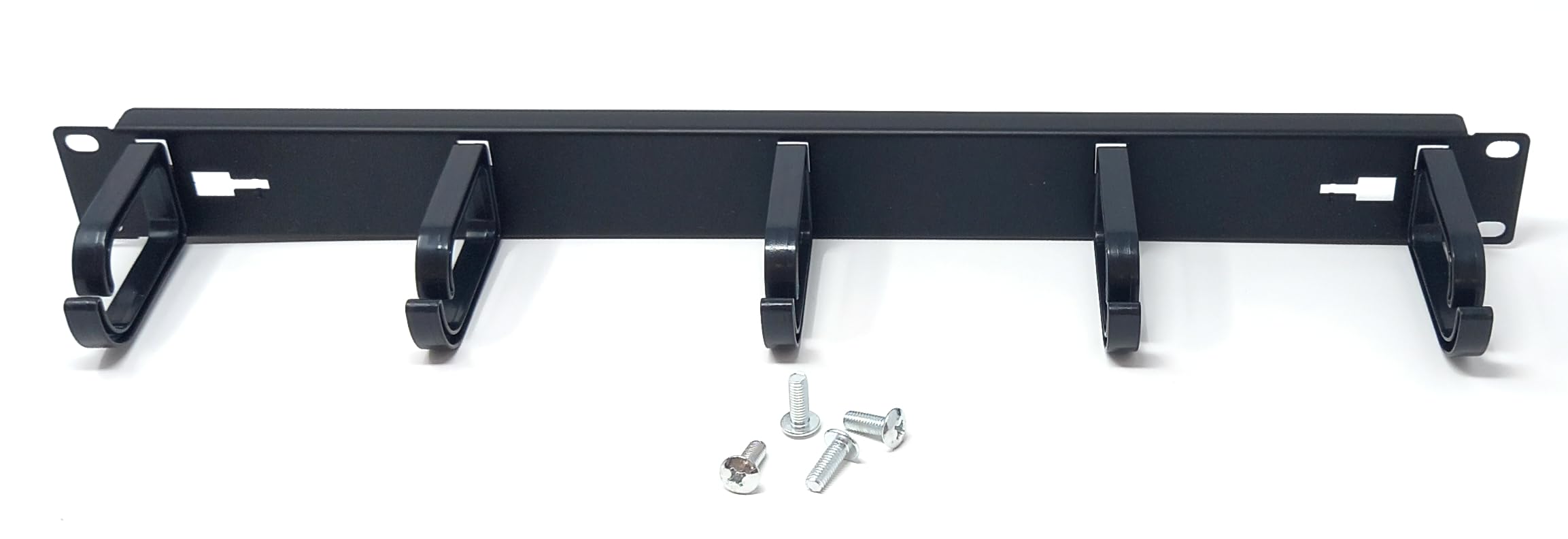 1U 19" Horizontal Cable Management Bar Cable Tidy, With 5 Removable Plastic Holders, For Rack Mount Use, Black