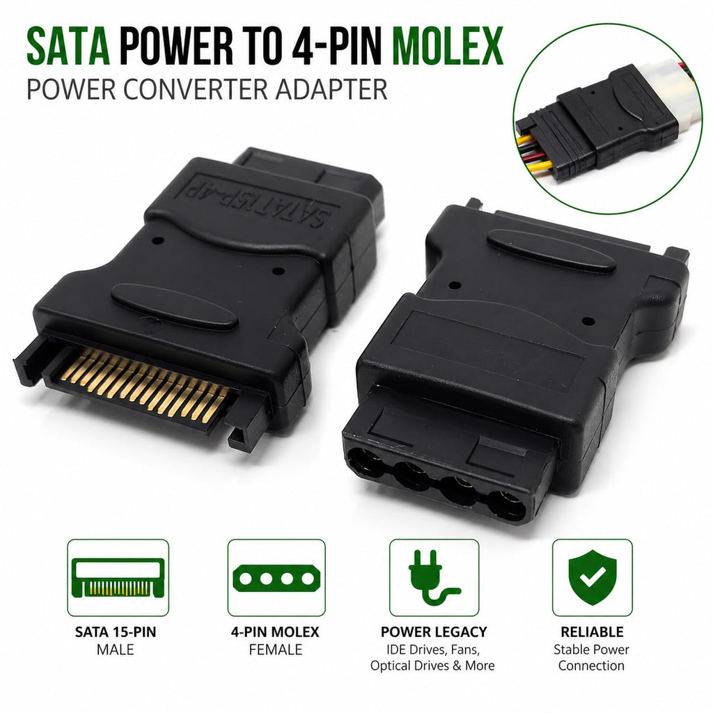 Molex LP4 Power Plug Adapter Cable, 4 Pin Female IDE Molex to Sata 15 Pin Male Adapter Converter for Power HDD, SSD, DVD RW, Hard Drive