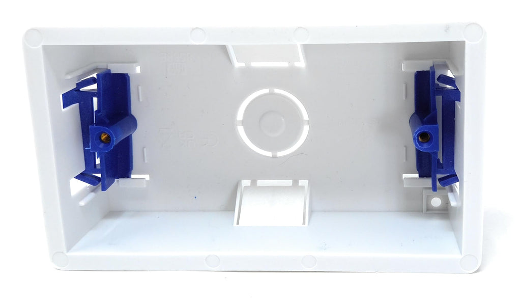 Dual 2 Gang Dry Lining Back Plasterboard Surface Pattress Box with Adjustable Lugs 35mm Deep, for Faceplate