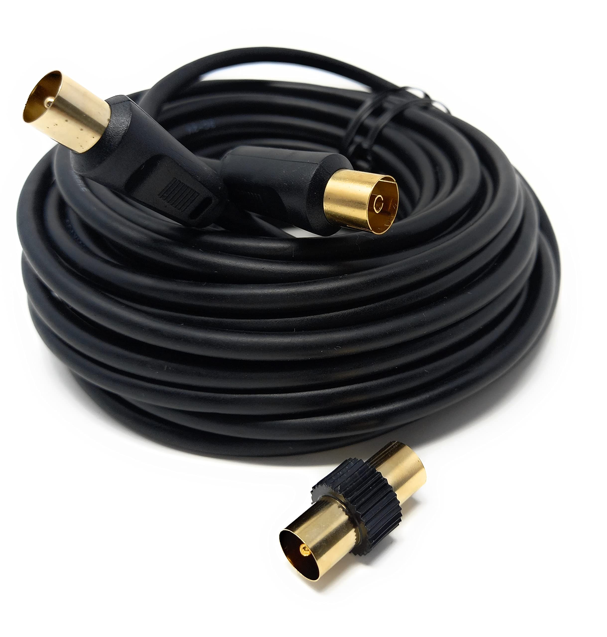 DRUT TV Male to Female Extension Coax Cable, Supplied With a Male to Male Coupler Adapter, Gold Connectors