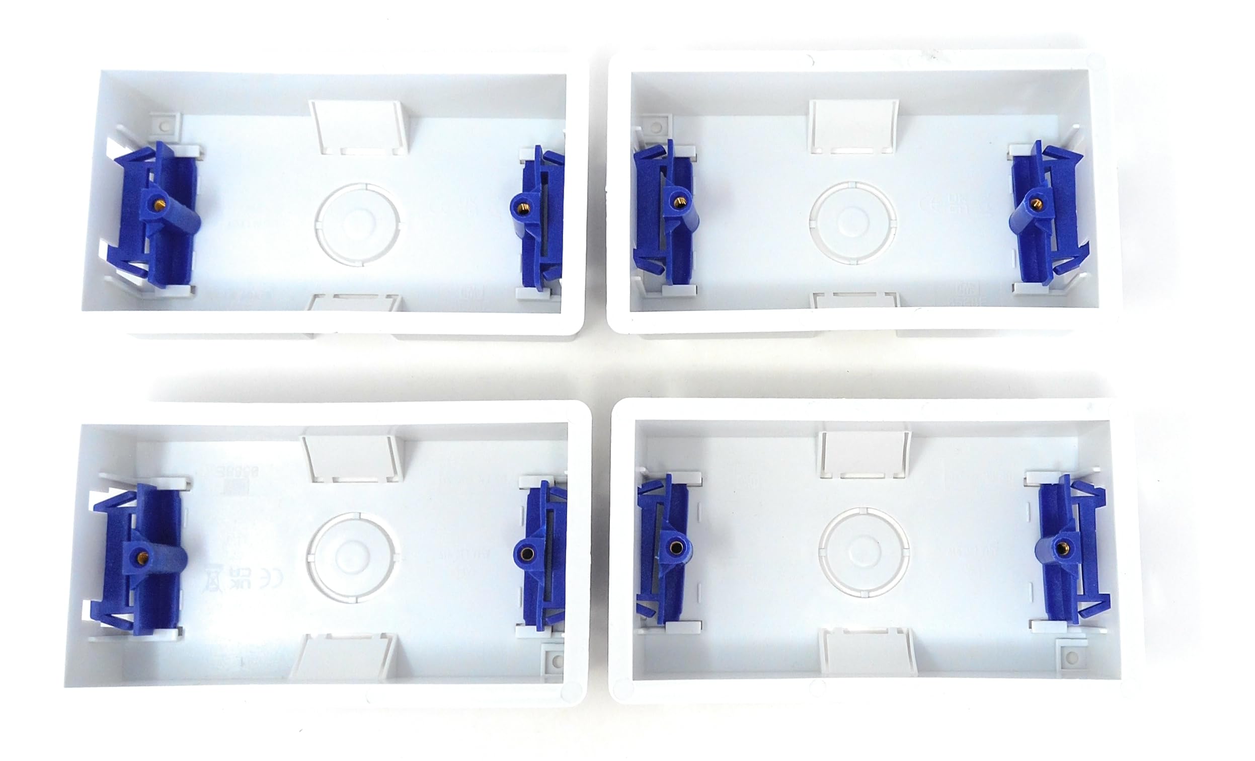 Dual 2 Gang Dry Lining Back Plasterboard Surface Pattress Box with Adjustable Lugs 35mm Deep, for Faceplate