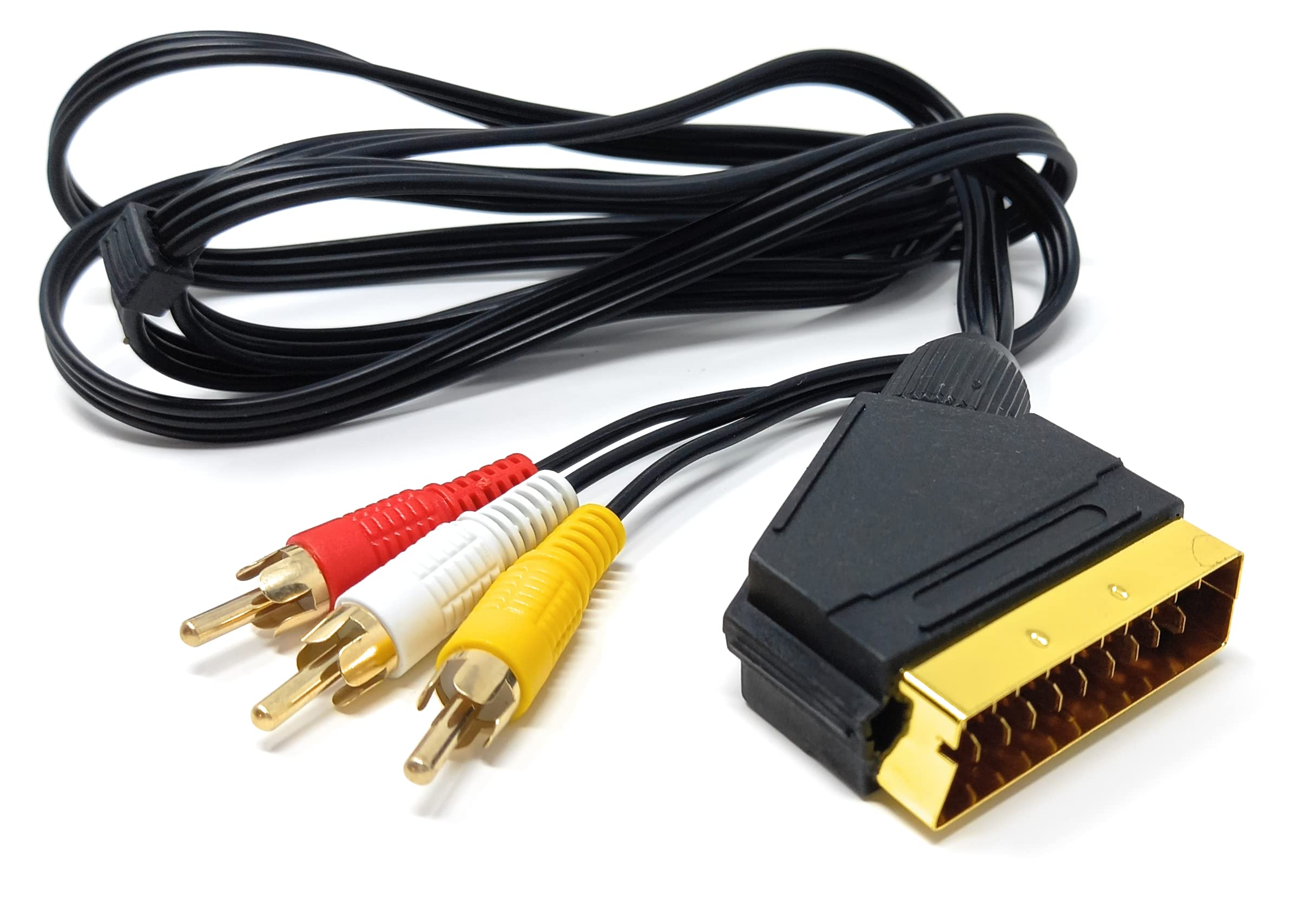 DRUT 1.5M SCART to 3 RCA Male Cable Audio Video AV Adapter Cable Composite AV Connector Audio/Video Converter for TV DVD VCRs Game Console
