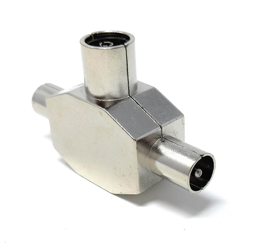 DRUT TV Antenna Adapter Distributor Splitter, 1 Female Socket in 2 Male Out, IEC Coax Cable, Aerial Digital Antenna Adaptor