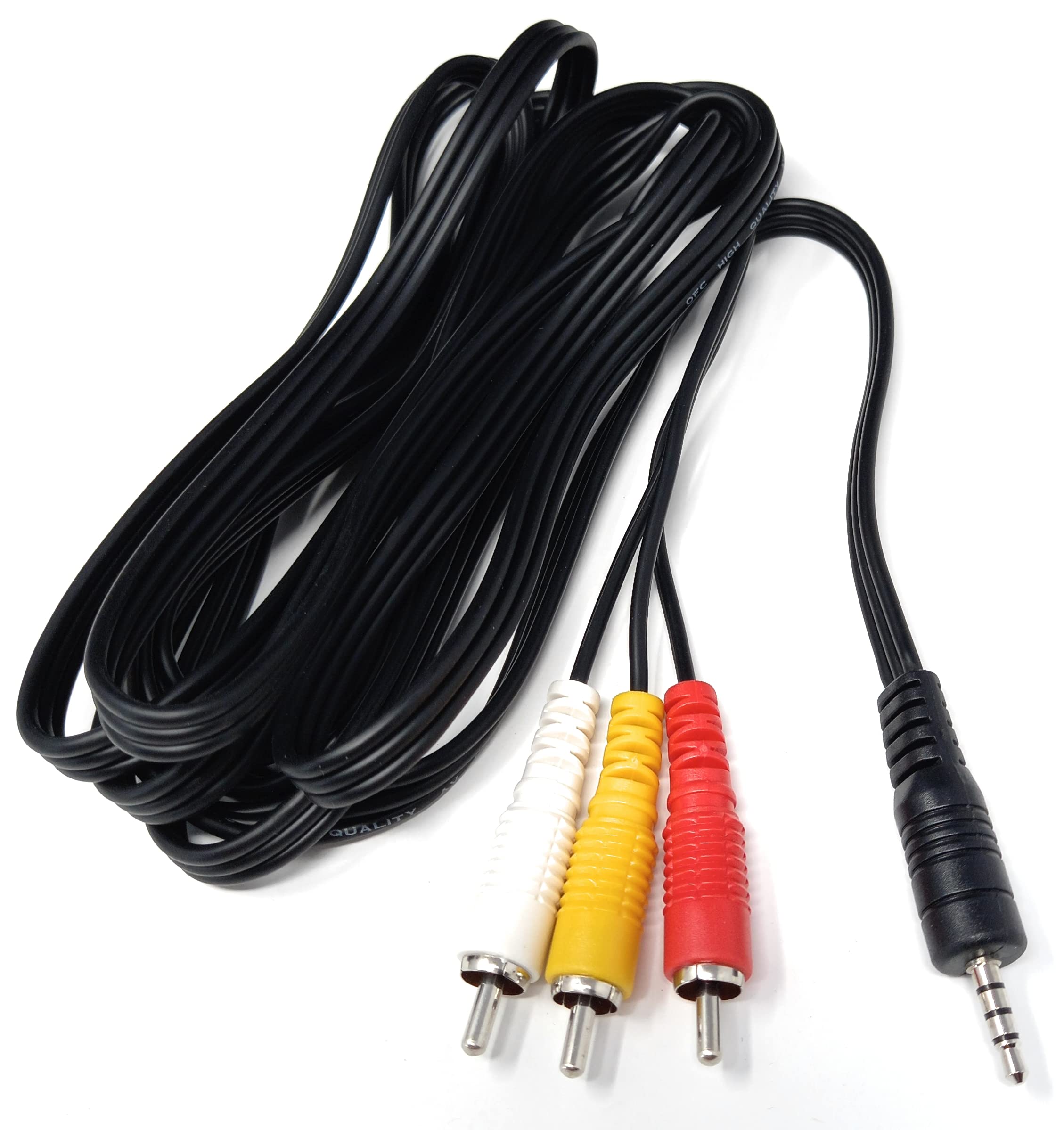 DRUT 3.5mm 4 Pole Jack Plug to 3 x RCA Phono Composite Audio Video AV AUX Lead Cable