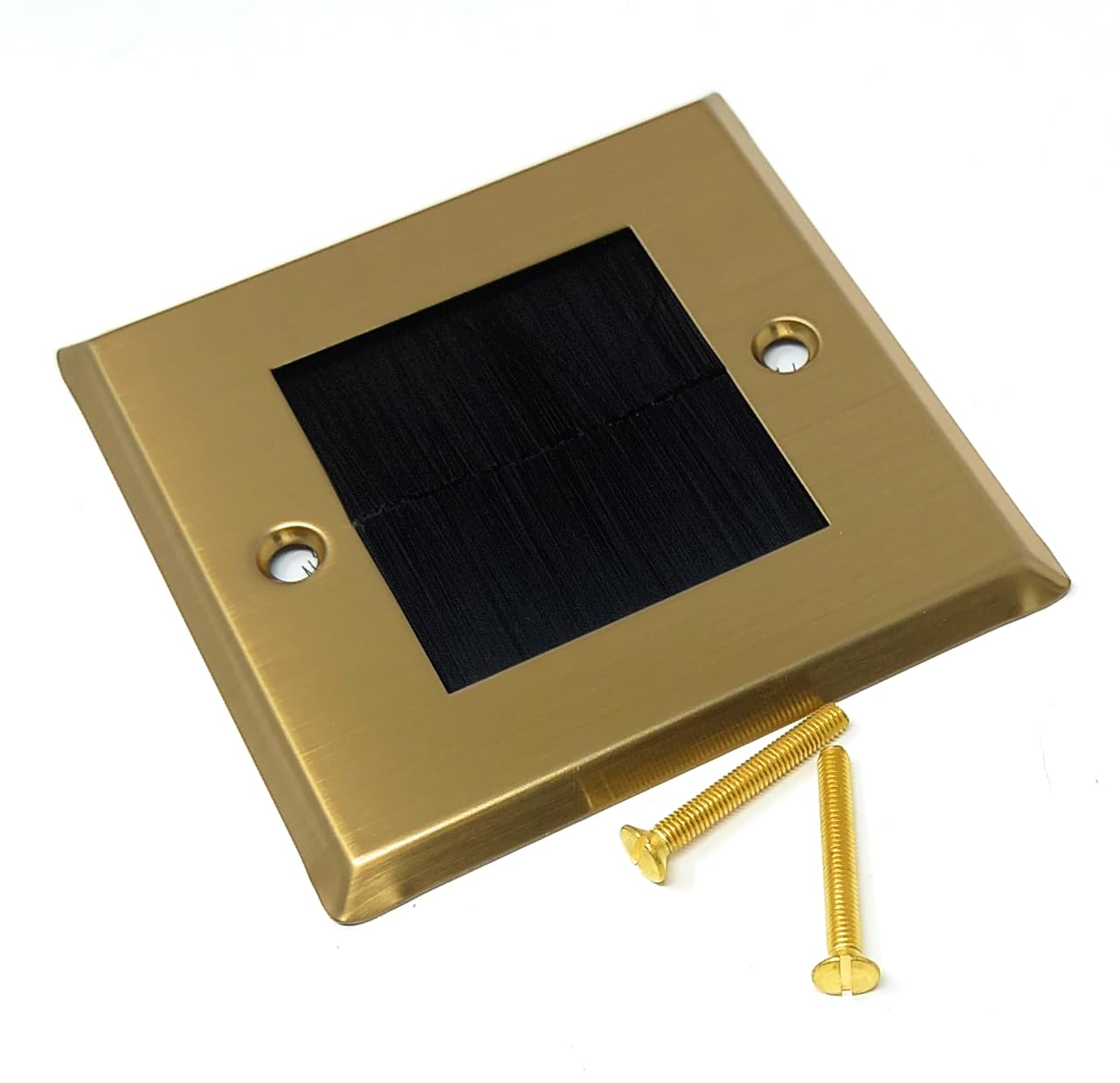 Single Gang Brush Wall Outlet Cable Entry Plate, Tidy Mount AV Wire Pass-Through Faceplate, Brass Black (Screws Included)