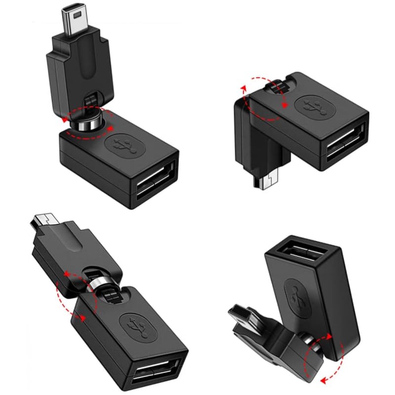 Mini USB to USB 2.0 Adapter – 360° Rotating Swivel Connector for Data Transfer & Charging, Compatible with Cameras, Car Navigation, MP3 Players, GPS, and Musical Instruments