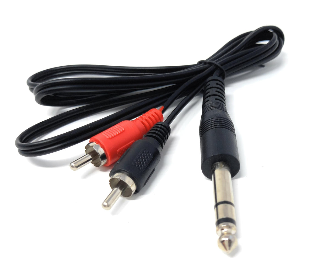 DRUT 6.35mm Stereo Jack to 2 x RCA Phono Plugs Stereo Cable, TRS to RCA Audio, 1/4'' Jack to 2 RCA Male Y Splitter Lead