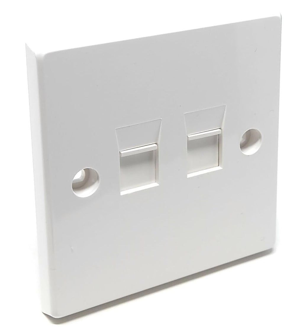 Single Gang 2-Port Modular Keystone Insert Empty Faceplate Compatible with Cat5e, Cat6, Cat7, Cat8, Cat9 Modules, for Home and Office, Screws Included