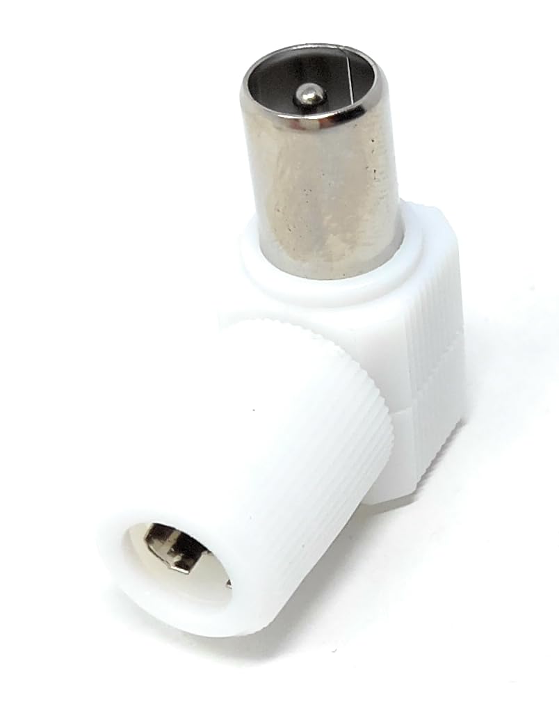 DRUT Right Angle RF TV Coax Plug Adapter for TV Aerial Antenna Cables - Screw Connection, No Soldering Required