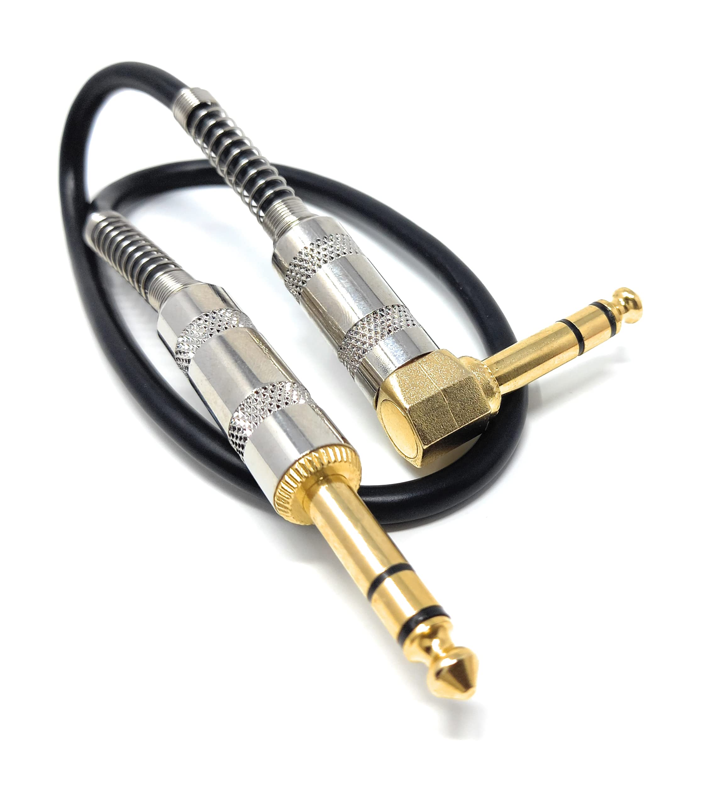 DRUT 50cm short Straight 6.35mm to Right Angle Jack Stereo Audio Male to Male Plugs 3 Pole TRS Balanced Patch Cable 1.6ft