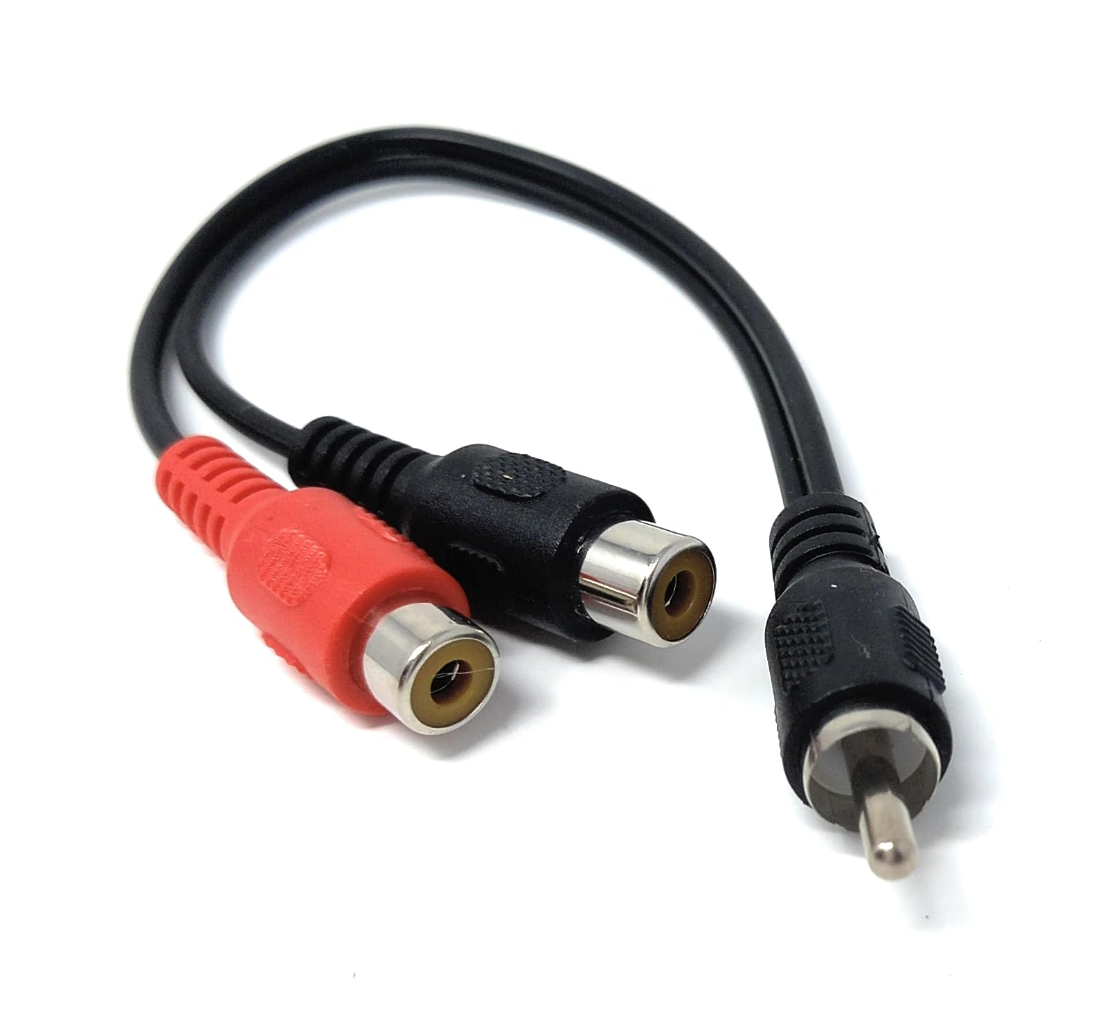 DRUT 15cm Single RCA Male Plug to Twin 2 x RCA Female Phono Sockets Cable Adapter