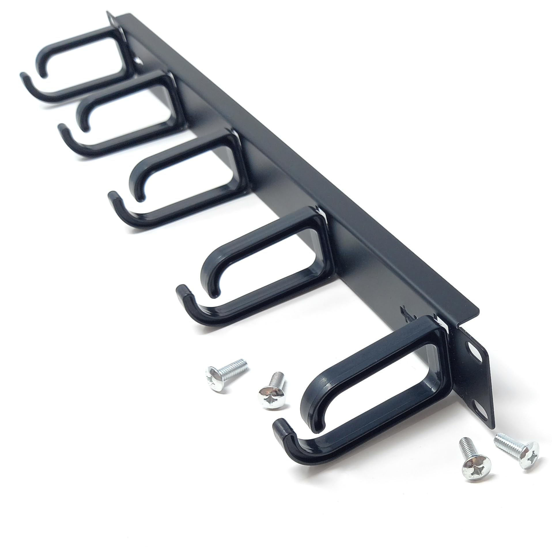 1U 19" Horizontal Cable Management Bar Cable Tidy, With 5 Removable Plastic Holders, For Rack Mount Use, Black