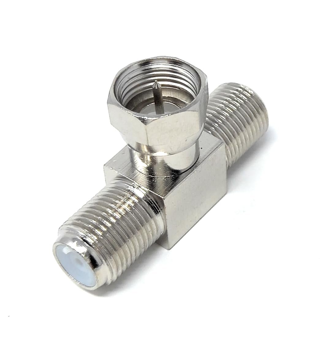 DRUT F-Type 2 Way Y Splitter Combiner TV Satellite Freeview Antenna Distributor Coax Adapter Male to 2 Female Distributor