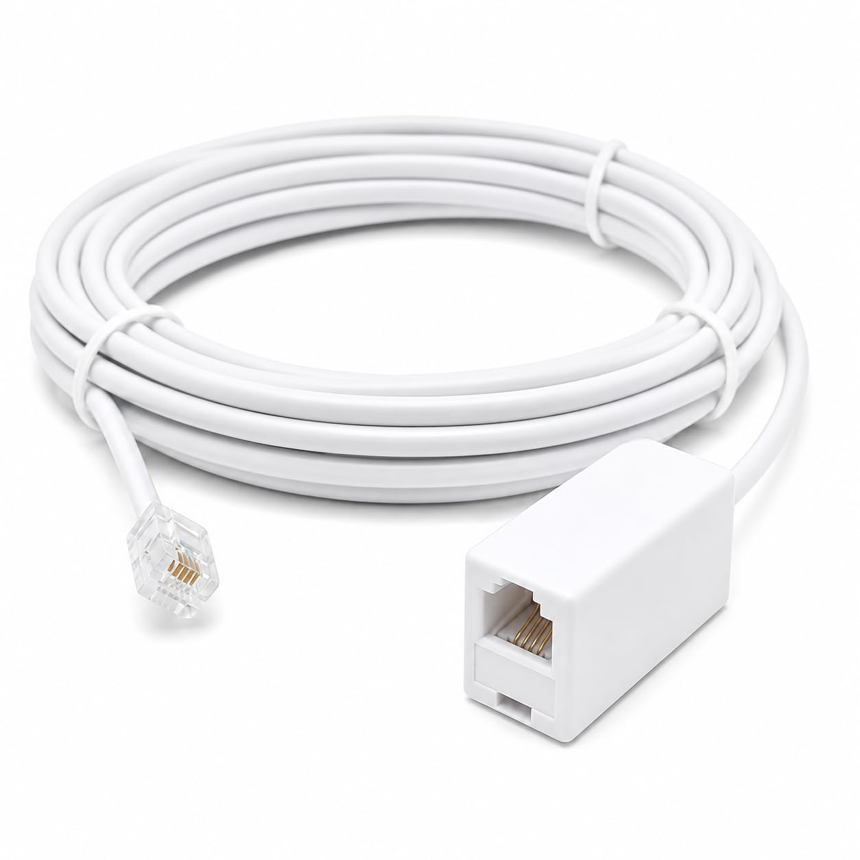 DRUT RJ11 to RJ11 ADSL 2+ Male to Male Cable with Female Coupler, BT Telephone, Broadband, Modem Extension Lead, Gold Plated Connectors