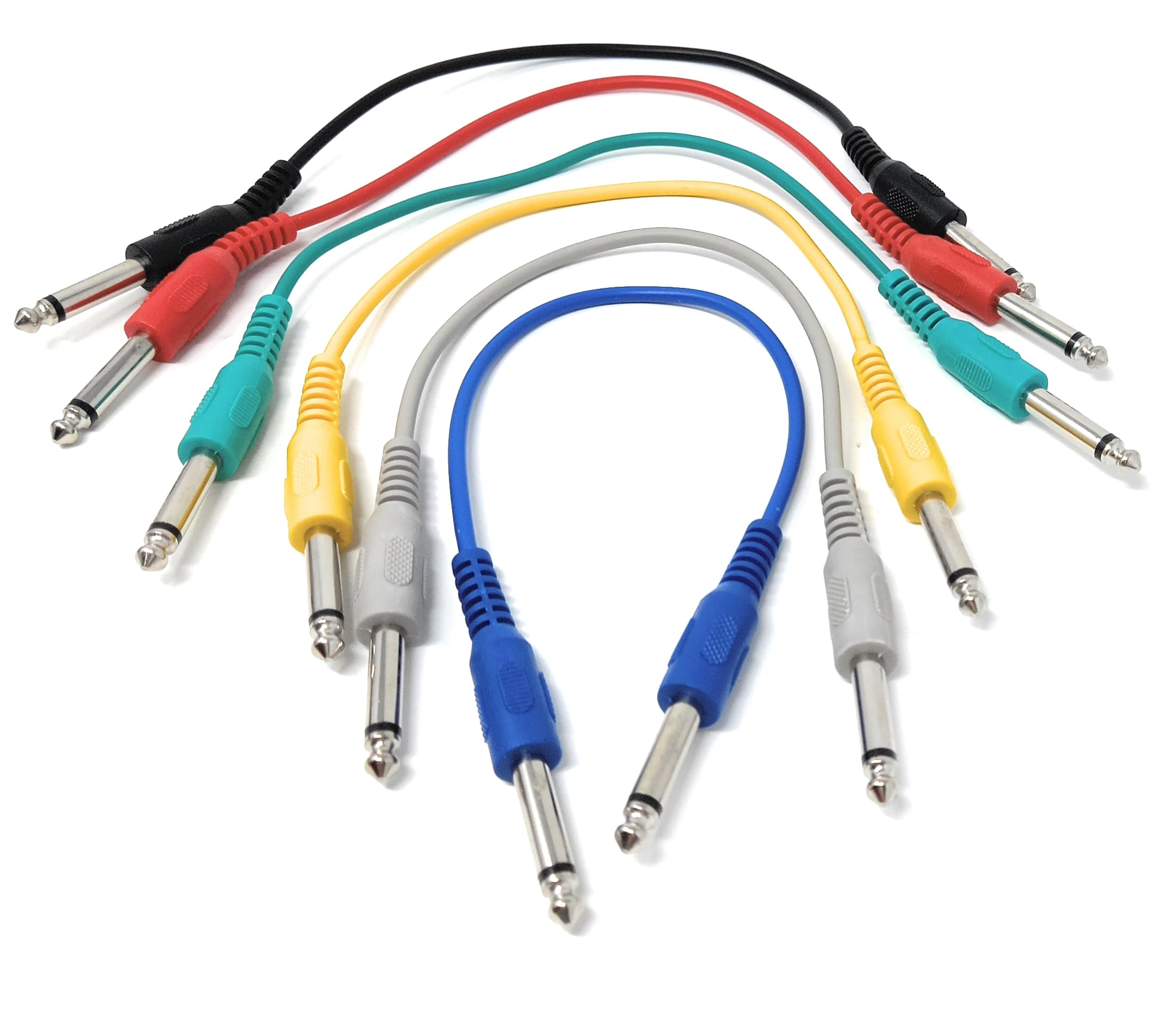 DRUT Mono 6.35mm Jack Plug to Jack Plug Screened Patch Leads – Mixed Colour 6-Pack for Audio Equipment & Instrument Connections