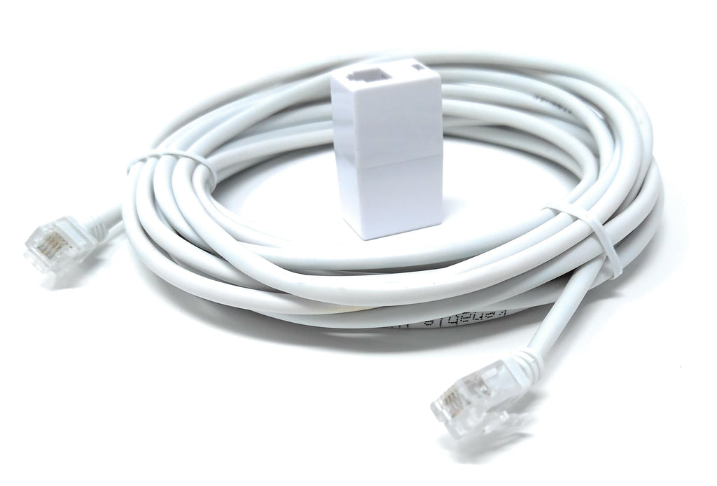 DRUT RJ11 to RJ11 ADSL 2+ Male to Male Cable with Female Coupler, BT Telephone, Broadband, Modem Extension Lead, Gold Plated Connectors