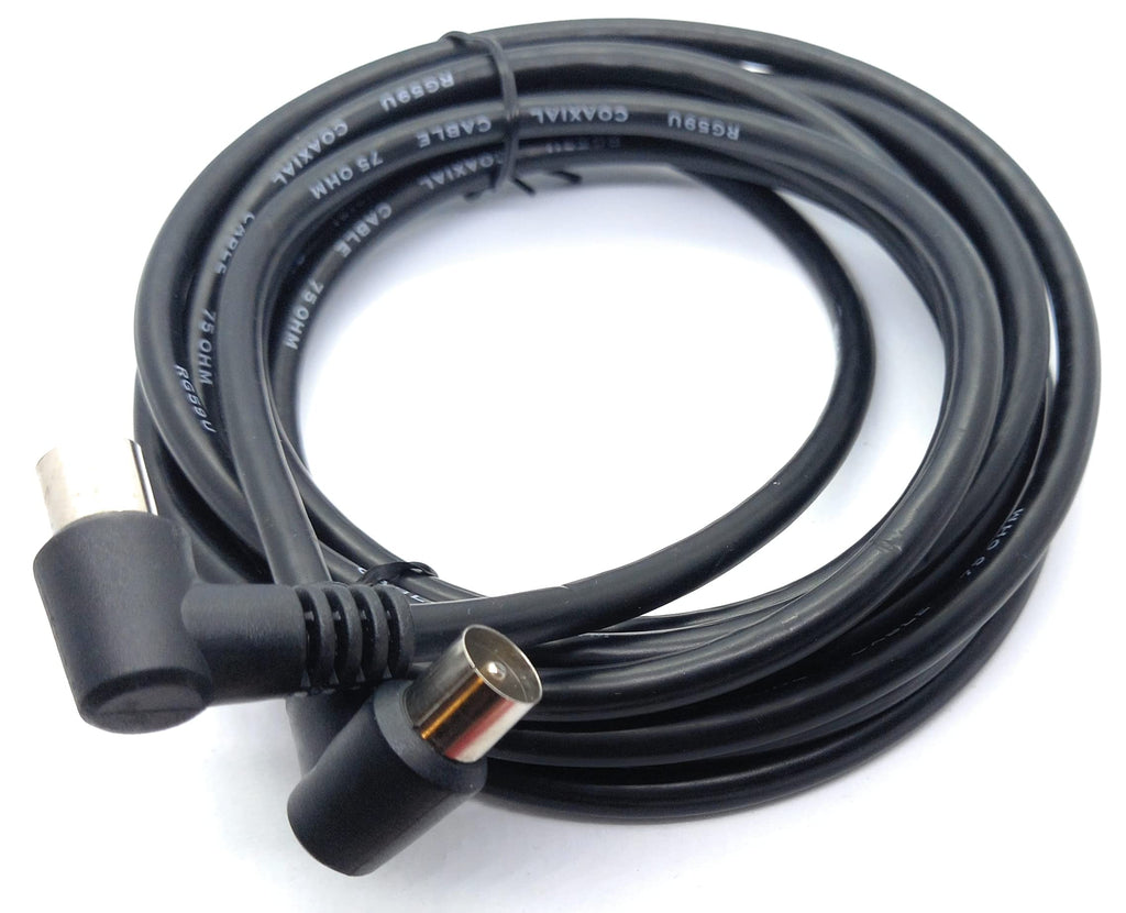 DRUT TV RF Right Angle 90' Male Plug to Male Plug Coaxial TV Freeview Cable Lead 75 Ohm