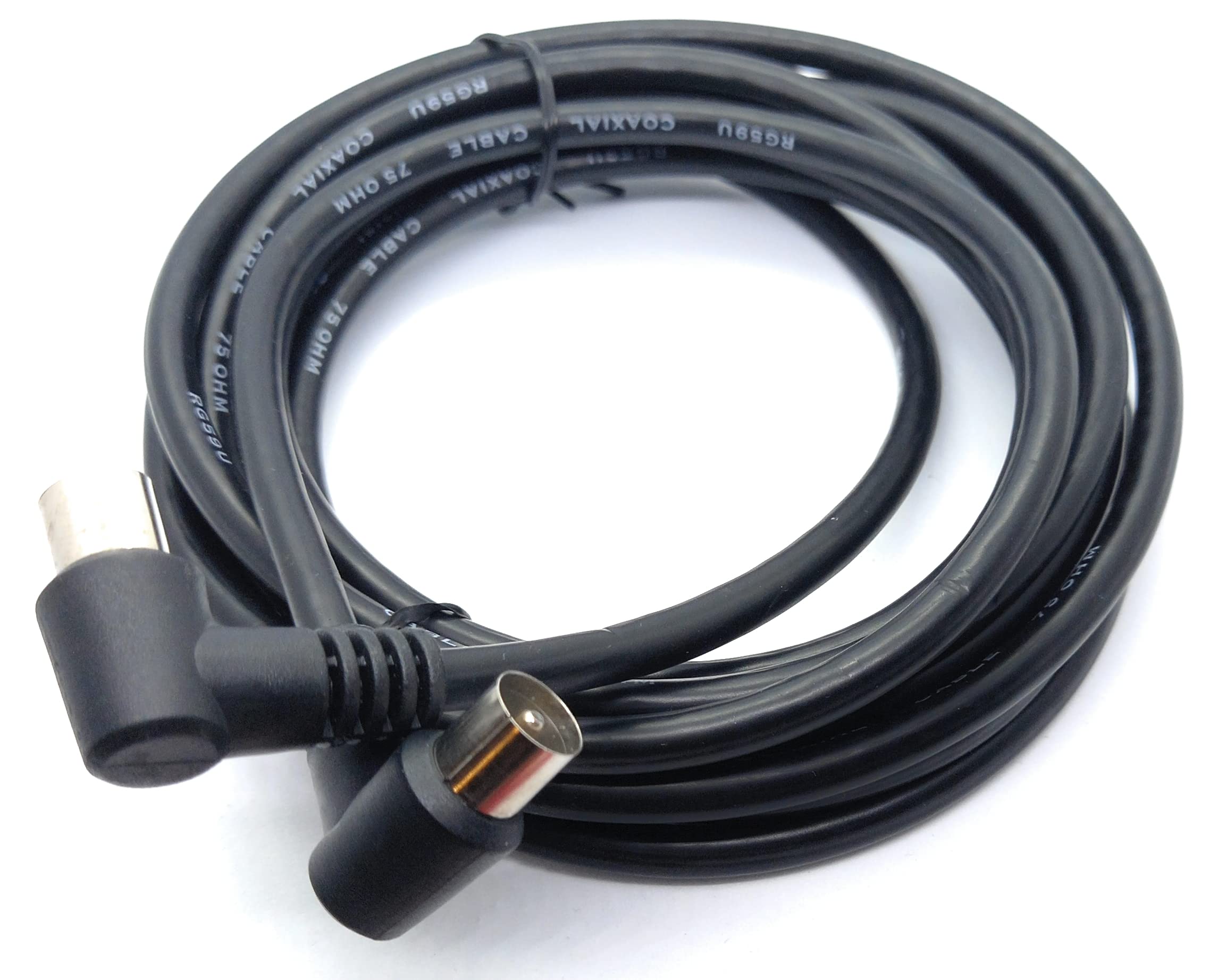 DRUT TV RF Right Angle 90' Male Plug to Male Plug Coaxial TV Freeview Cable Lead 75 Ohm