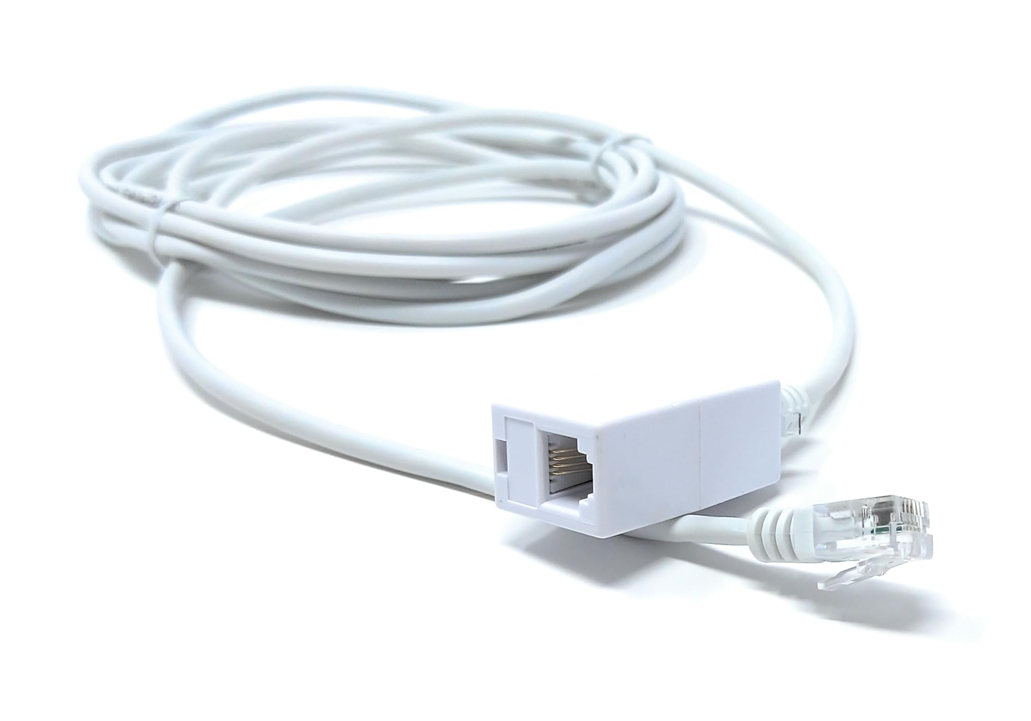 DRUT RJ11 to RJ11 ADSL 2+ Male to Male Cable with Female Coupler, BT Telephone, Broadband, Modem Extension Lead, Gold Plated Connectors