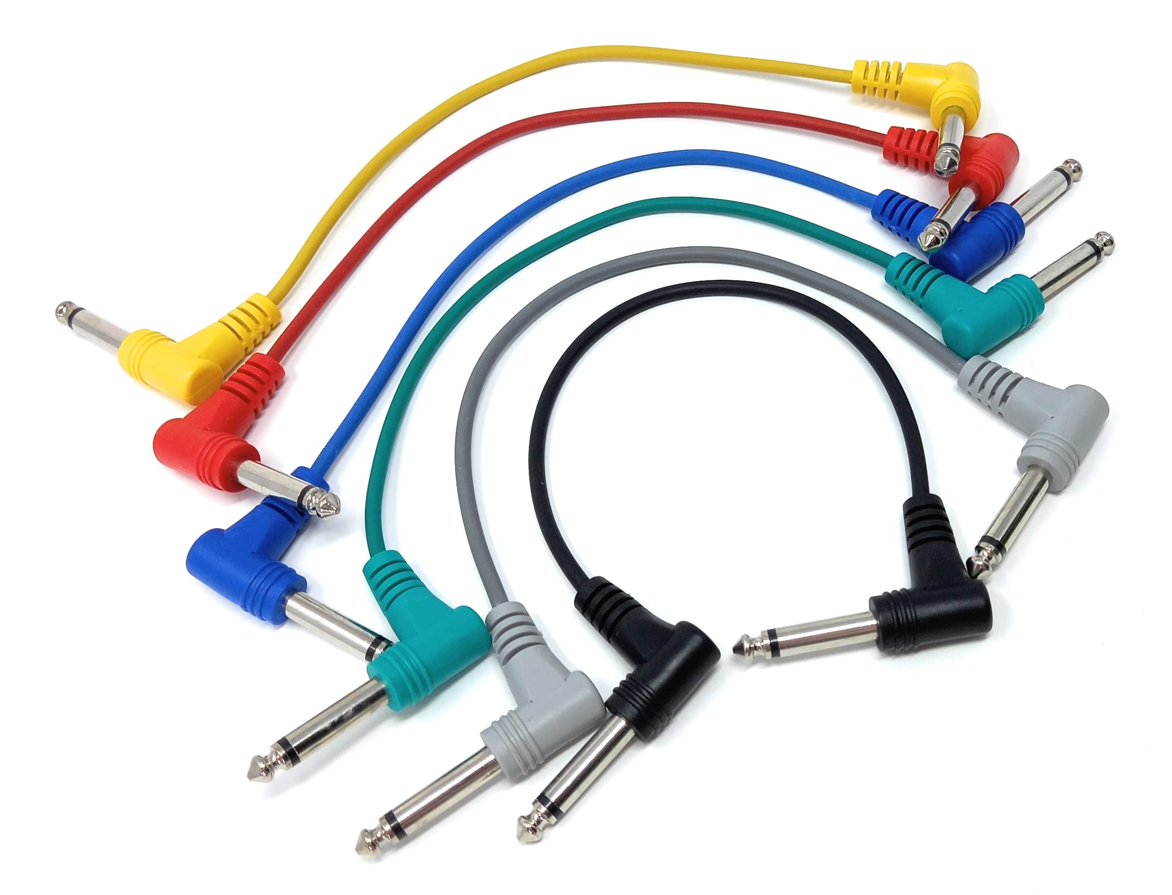 6 Pack 6.35mm Male to Male Guitar Patch Cable Noiseless Effects Pedal Mixing Desk Screened Lead (6 Colors)