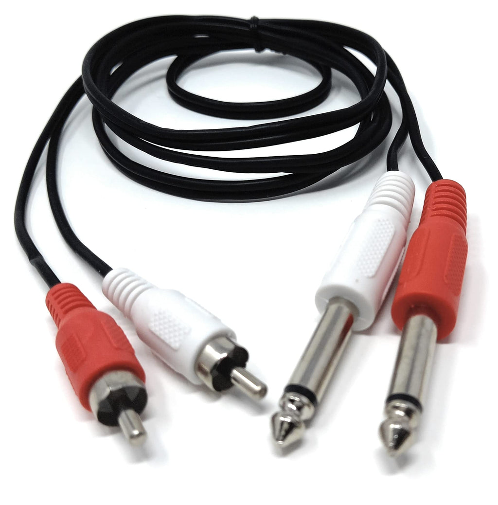DRUT Twin 6.35mm MONO Jack Plugs to 2 x RCA Phono Plugs OFC Audio Cable Male to Male Lead
