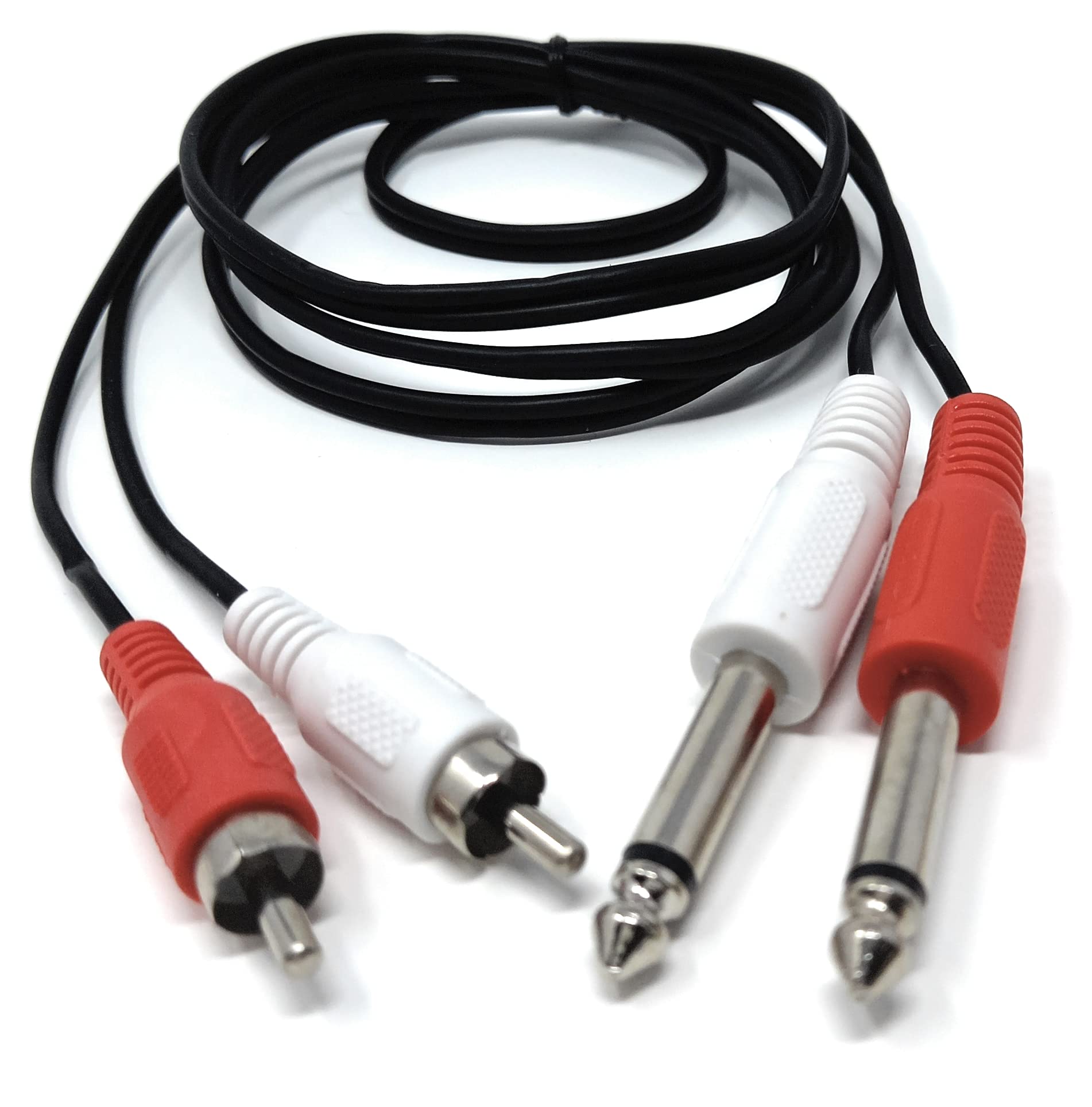 DRUT Twin 6.35mm MONO Jack Plugs to 2 x RCA Phono Plugs OFC Audio Cable Male to Male Lead