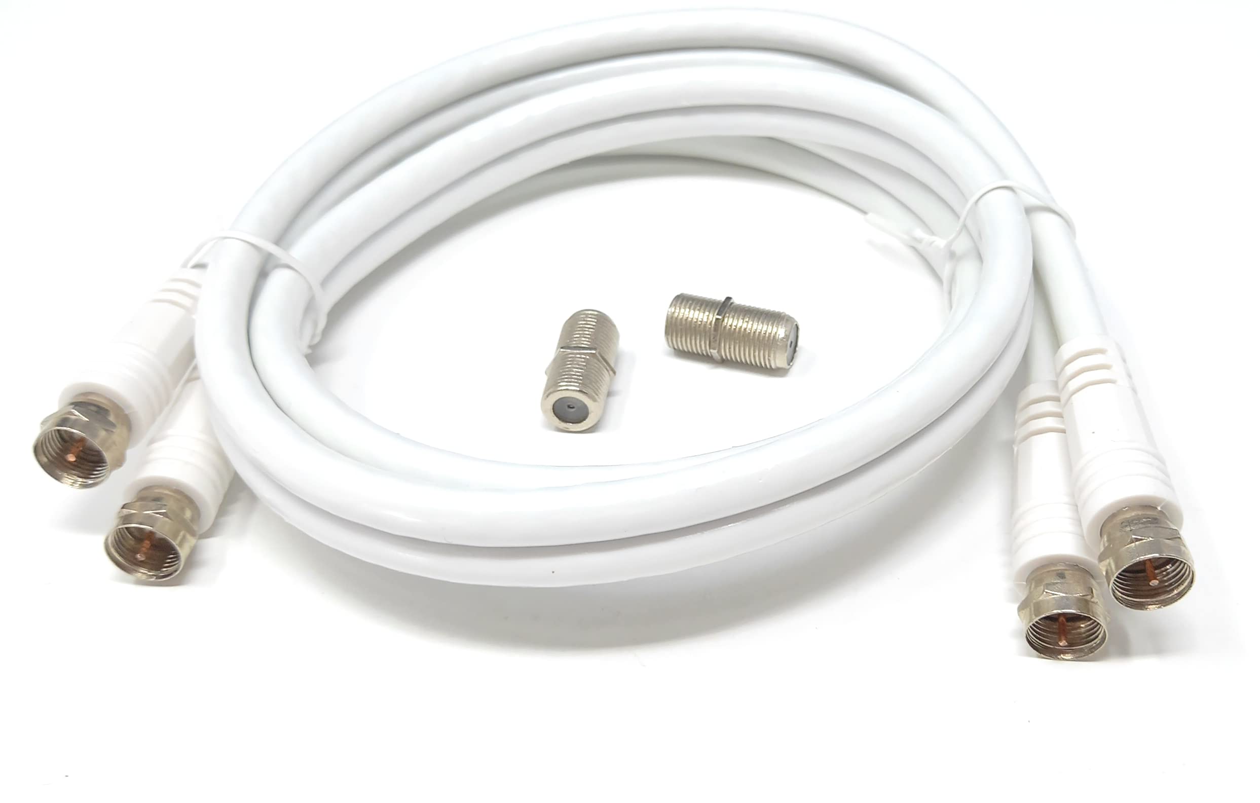 DRUT Twin Shotgun Satellite Moulded F-Type Plug to Socket RG6 Coaxial Extension Antenna Cable Lead With F-Type Couplers