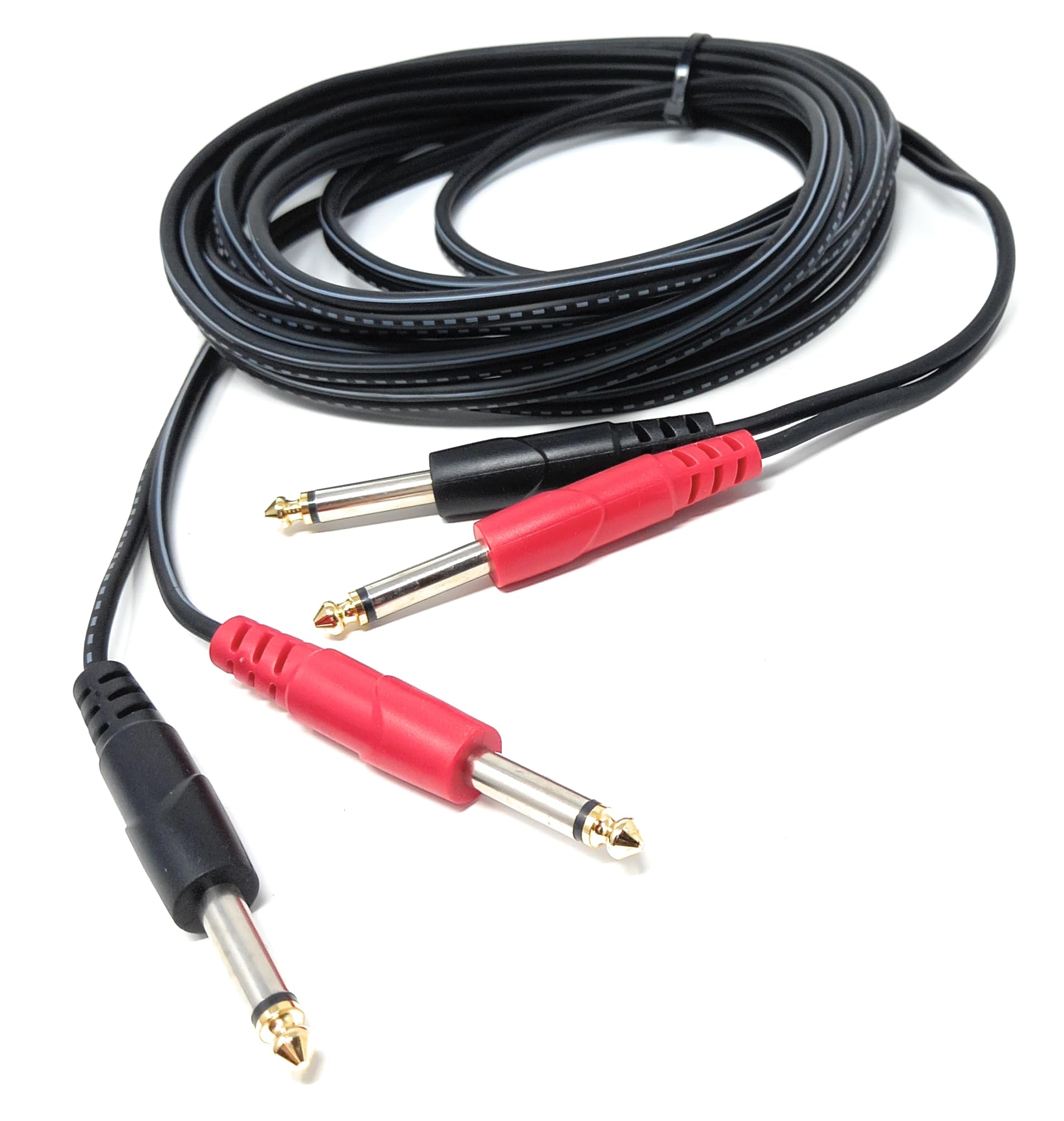 DRUT 2x 6.35mm (1/4") Mono Jack to 2x 6.35mm Mono TS Jack Audio Cable – Twin Signal Patch Lead for Mixers, Controllers, DJ & Audio Equipment, Gold Ends