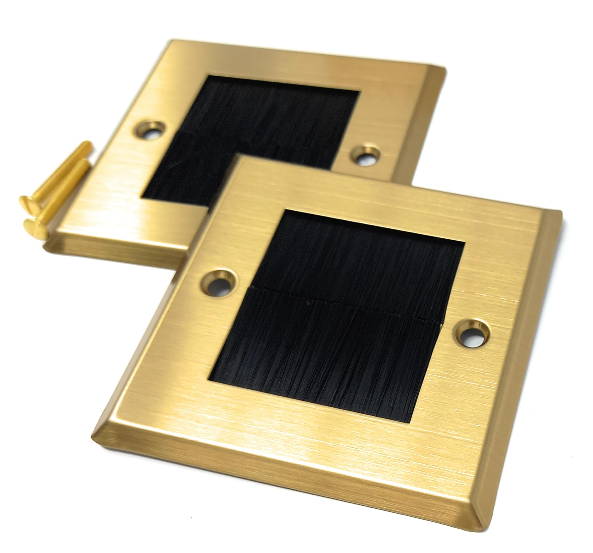 Single Gang Brush Wall Outlet Cable Entry Plate, Tidy Mount AV Wire Pass-Through Faceplate, Brass Black (Screws Included)