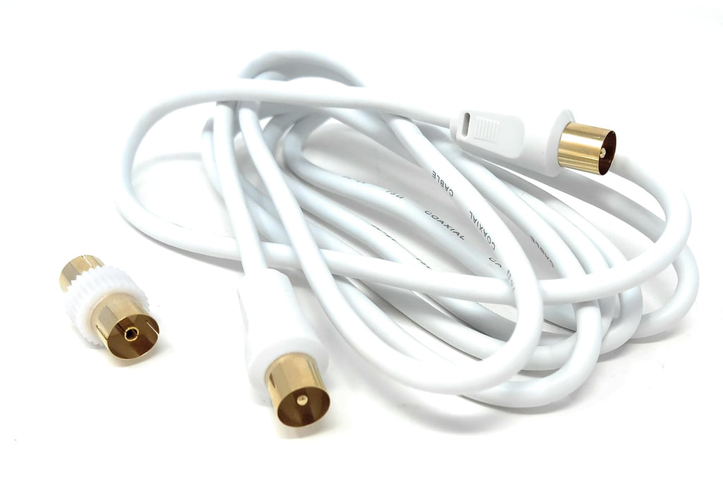 DRUT TV RF Male to Male Aerial Antenna Coaxial Cable With Female to Female Coupler, Gold Connectors 75 ohm, 3C2V