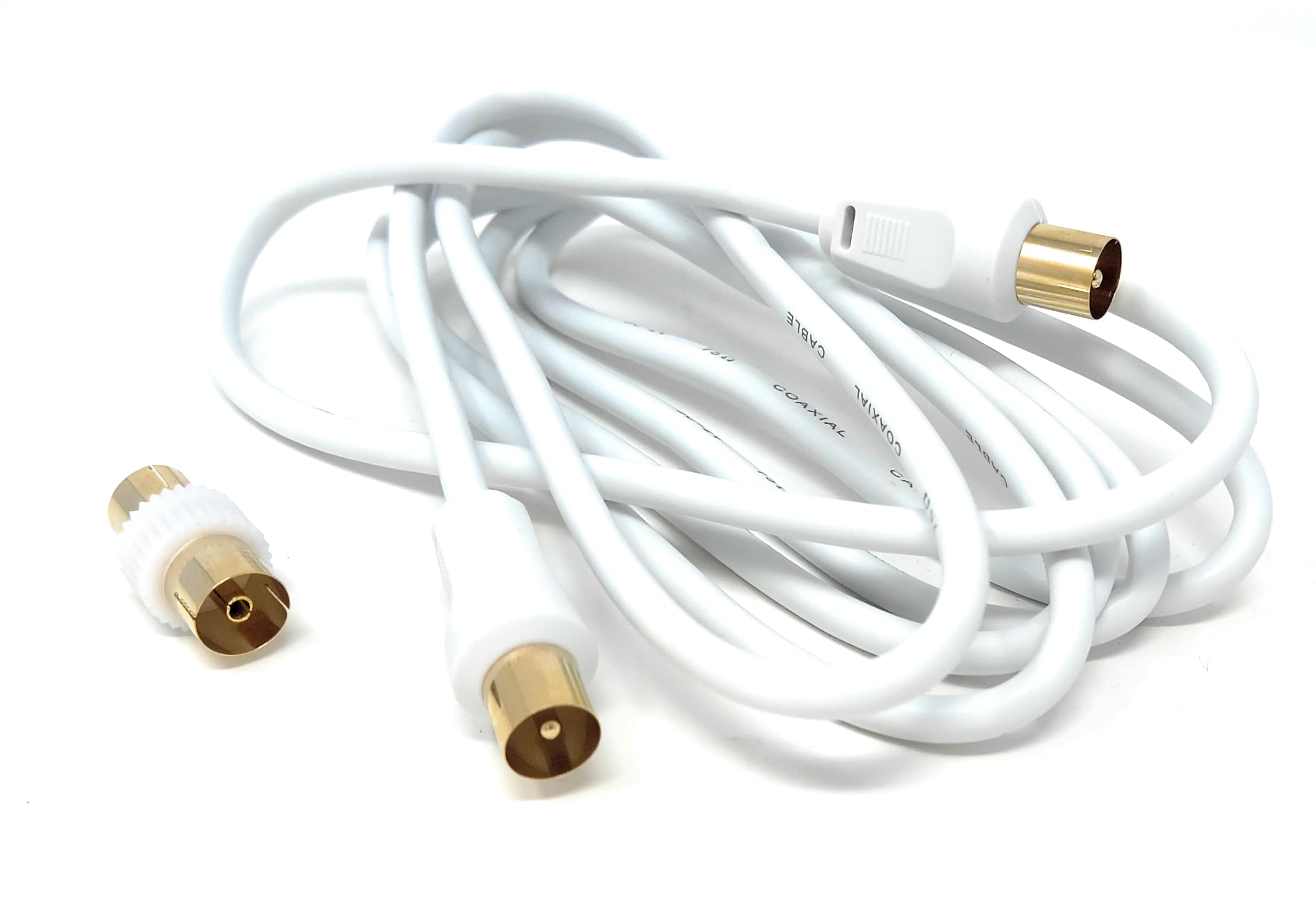DRUT TV RF Male to Male Aerial Antenna Coaxial Cable With Female to Female Coupler, Gold Connectors 75 ohm, 3C2V