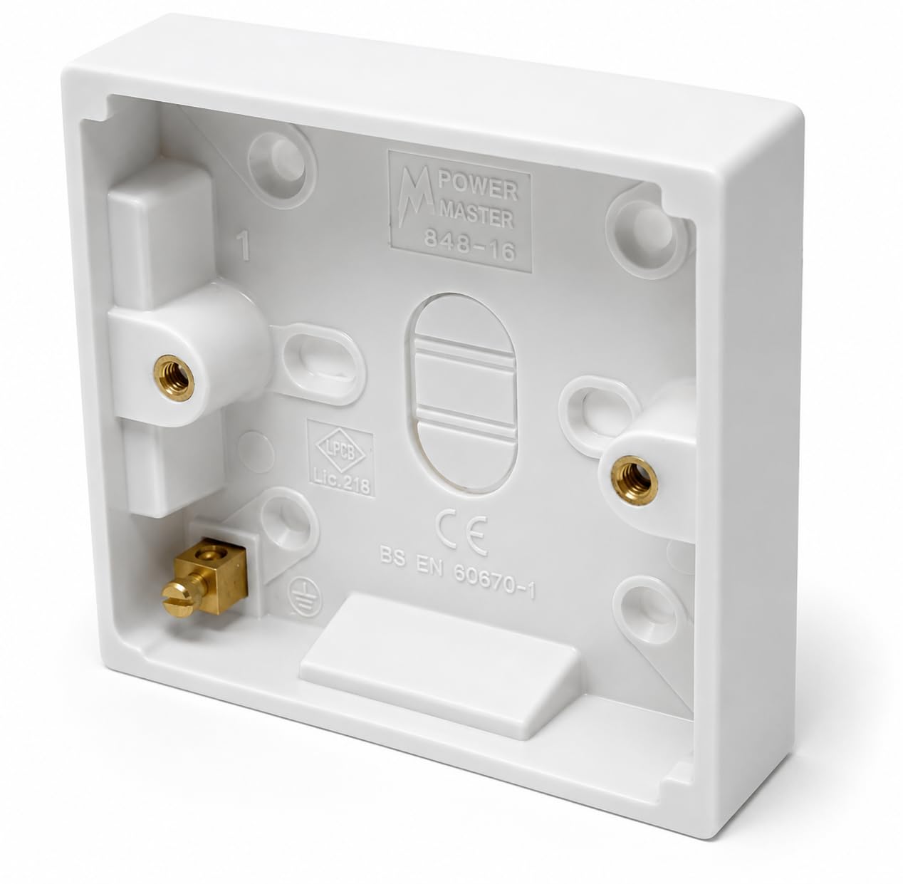 1 Gang Surface Mount Back Box Pattress Box 16mm x 85mm x 85mm White