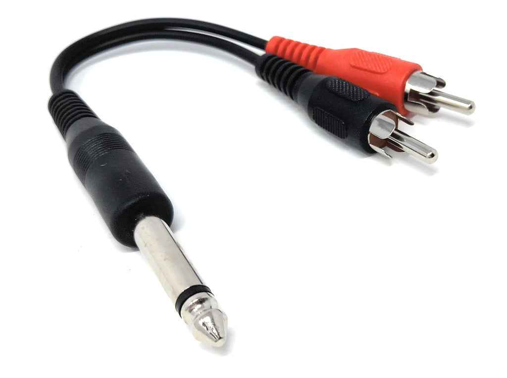 DRUT 6.35mm Mono TS Jack to 2 x RCA Phono Plug to Plug Lead, Audio Cable