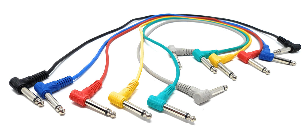6 Pack 6.35mm Male to Male Guitar Patch Cable Noiseless Effects Pedal Mixing Desk Screened Lead (6 Colors)
