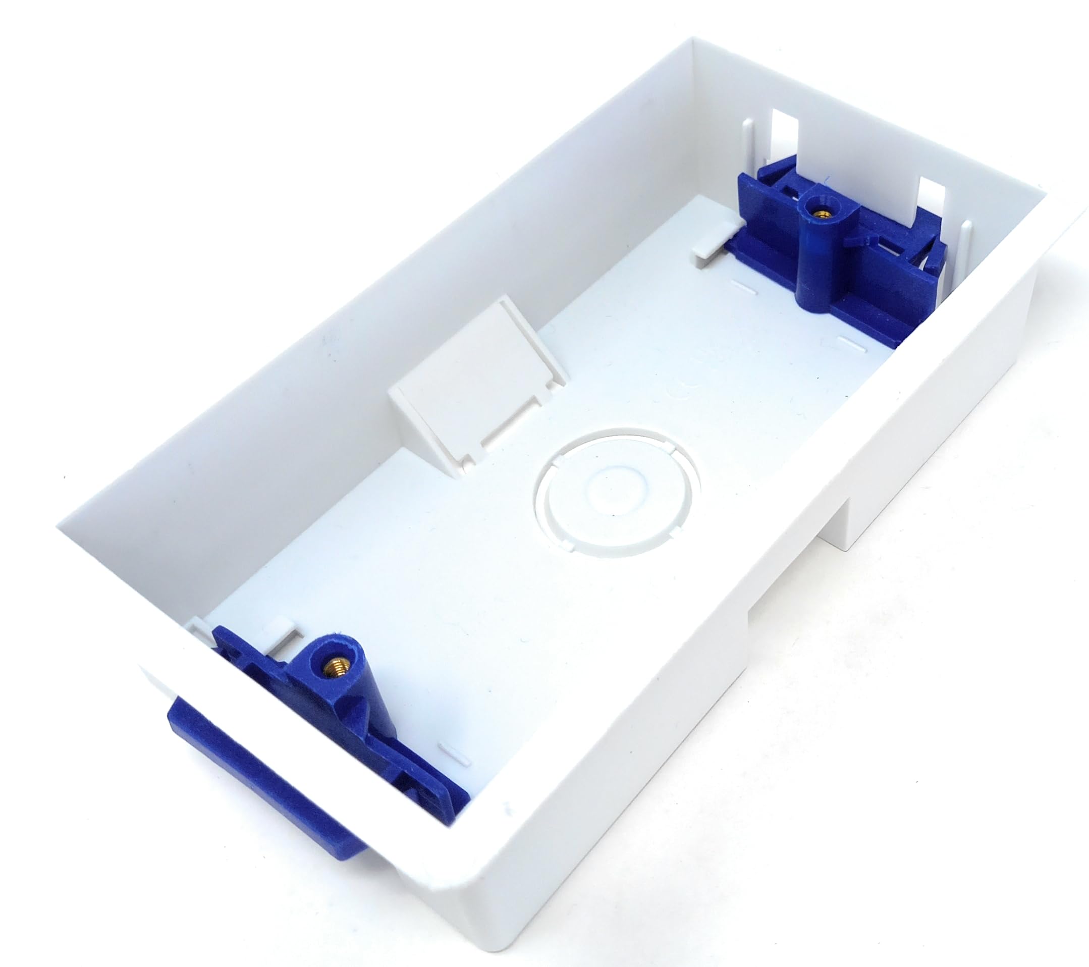 Dual 2 Gang Dry Lining Back Plasterboard Surface Pattress Box with Adjustable Lugs 35mm Deep, for Faceplate