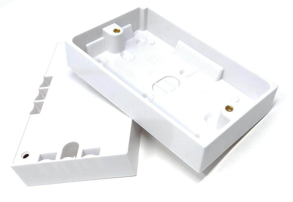 2 Gang Surface Mount Back Box Pattress Box, 145mm x 86mm x 25mm, White
