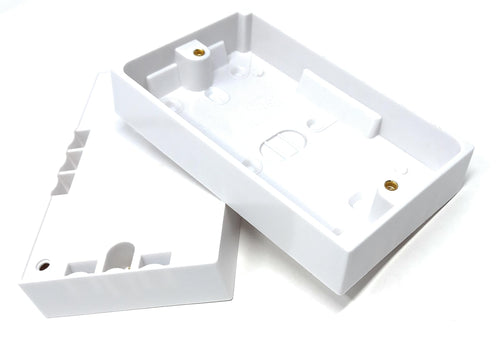 2 Gang Surface Mount Back Box Pattress Box, 145mm x 86mm x 25mm, White