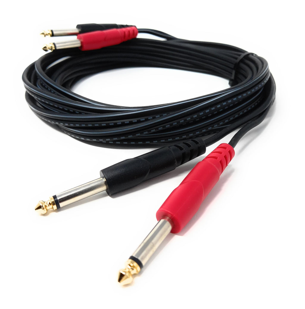DRUT 2x 6.35mm (1/4") Mono Jack to 2x 6.35mm Mono TS Jack Audio Cable – Twin Signal Patch Lead for Mixers, Controllers, DJ & Audio Equipment, Gold Ends
