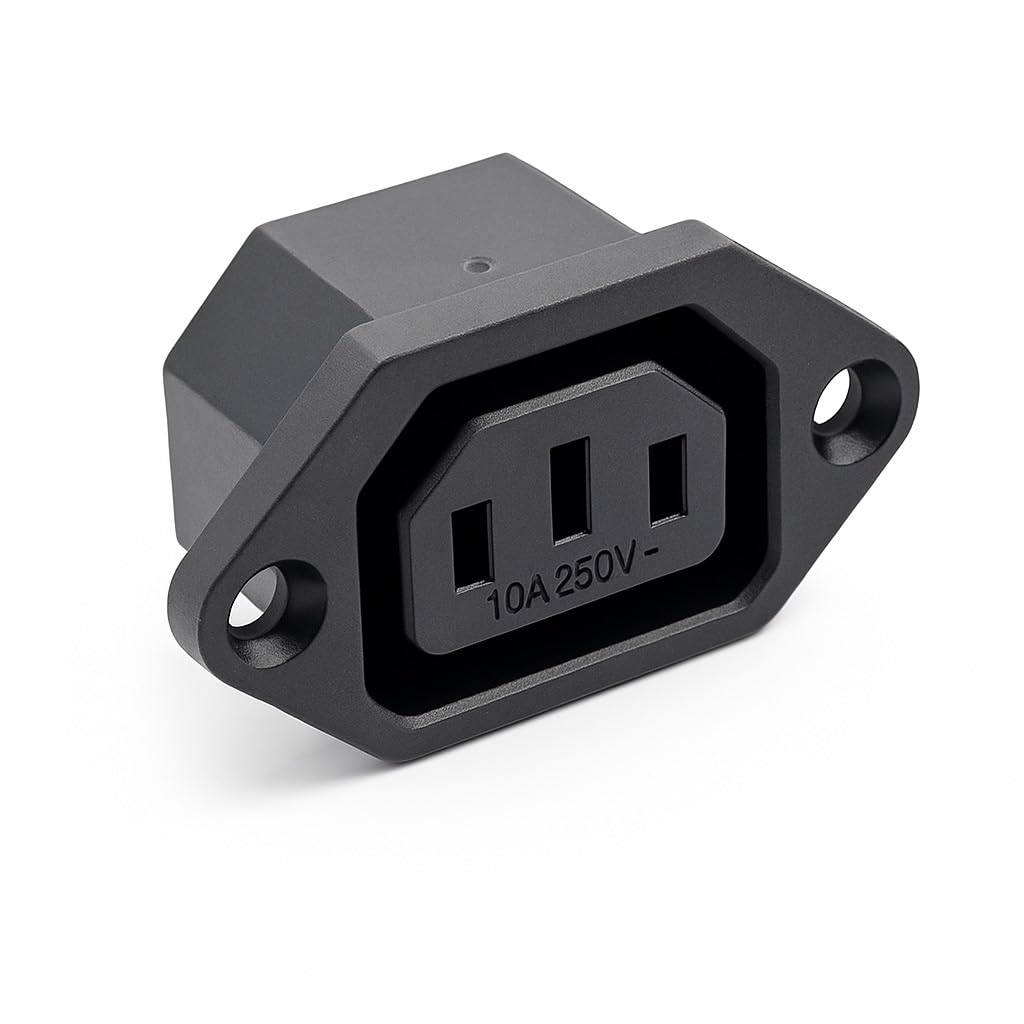 IEC C13 Panel Mount Socket – 10A 250V AC Chassis Inlet Connector – Solder Termination Adapter – Snap-In Mount for Power Supply, Equipment, DIY Electronics, Enclosures
