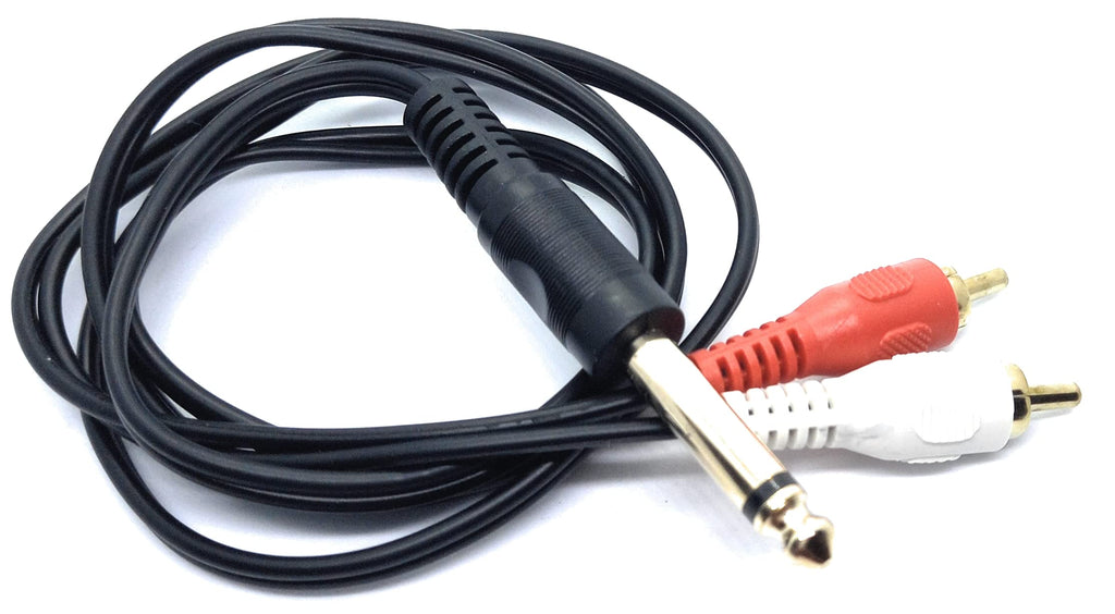 DRUT 6.35mm Mono Jack Plug to 2 x RCA Phono Plugs Screened Audio Cable Adapter Gold Contacts OFC