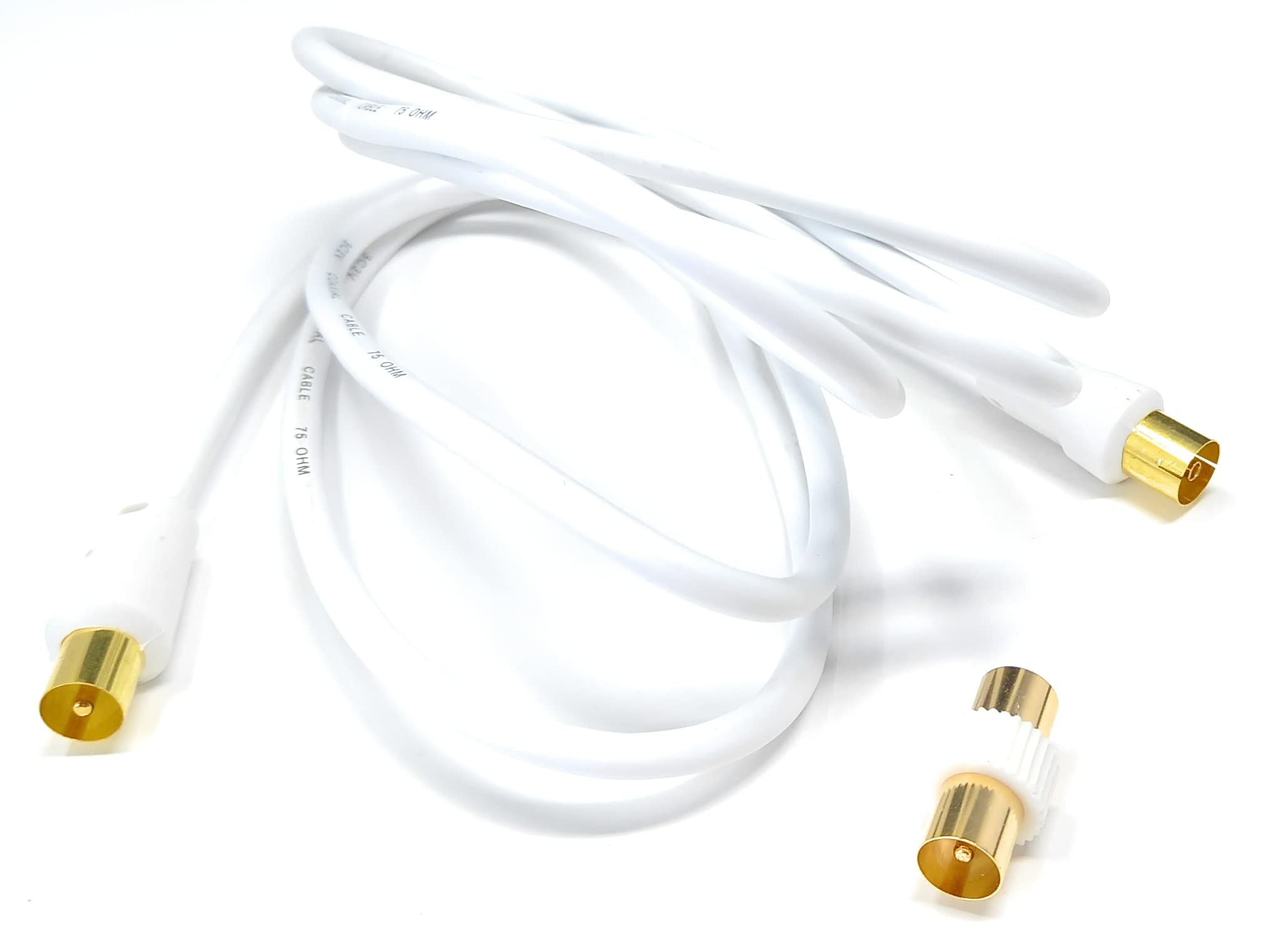 DRUT TV Male to Female Extension Coax Cable, Supplied With a Male to Male Coupler Adapter, Gold Connectors