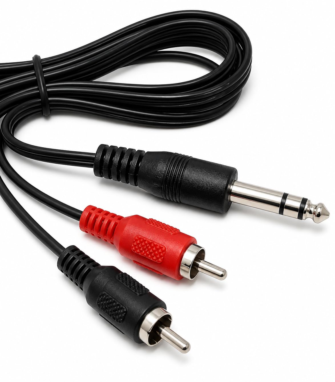 DRUT 6.35mm Stereo Jack to 2 x RCA Phono Plugs Stereo Cable, TRS to RCA Audio, 1/4'' Jack to 2 RCA Male Y Splitter Lead