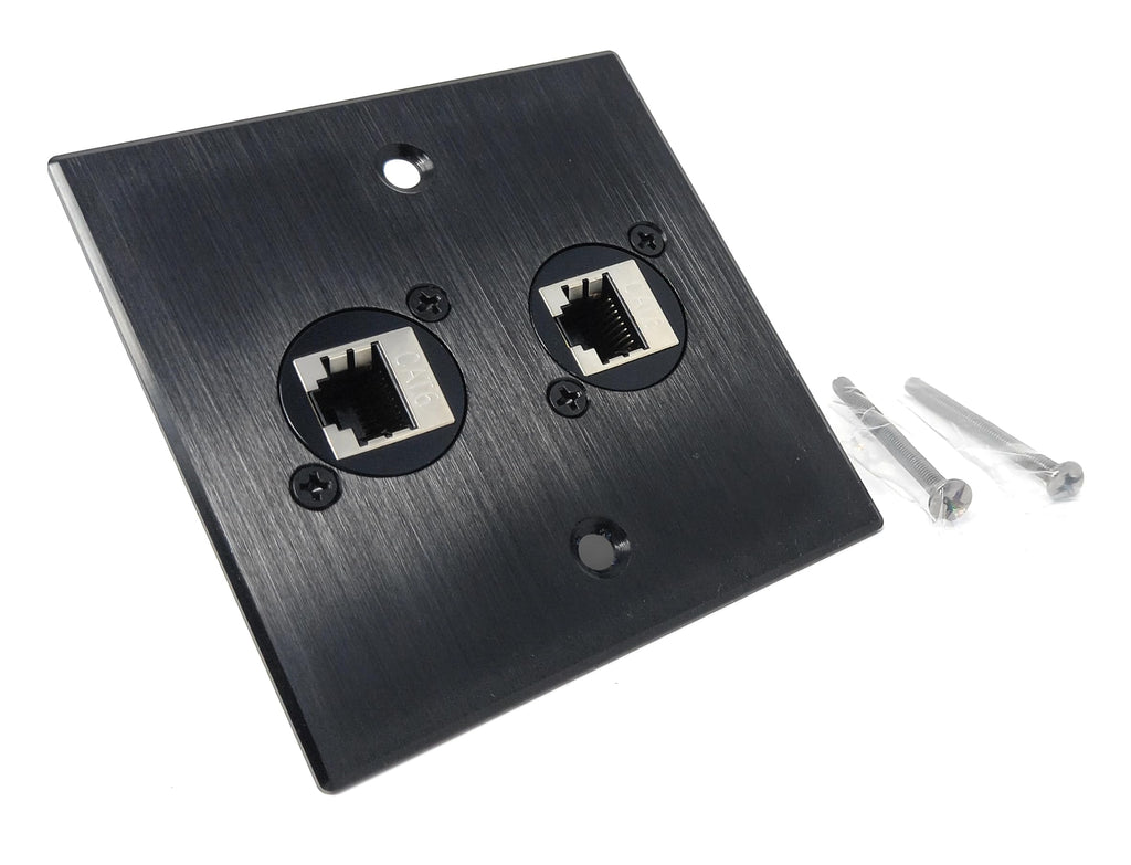 Brushed Aluminium Double Cat6 Female Sockets D-Series Outlet Wall Faceplate – Durable Metal Plate for Ethernet Networking Cables (Cat6/Cat5e/Cat7/Cat8/Cat9) with Screws Included