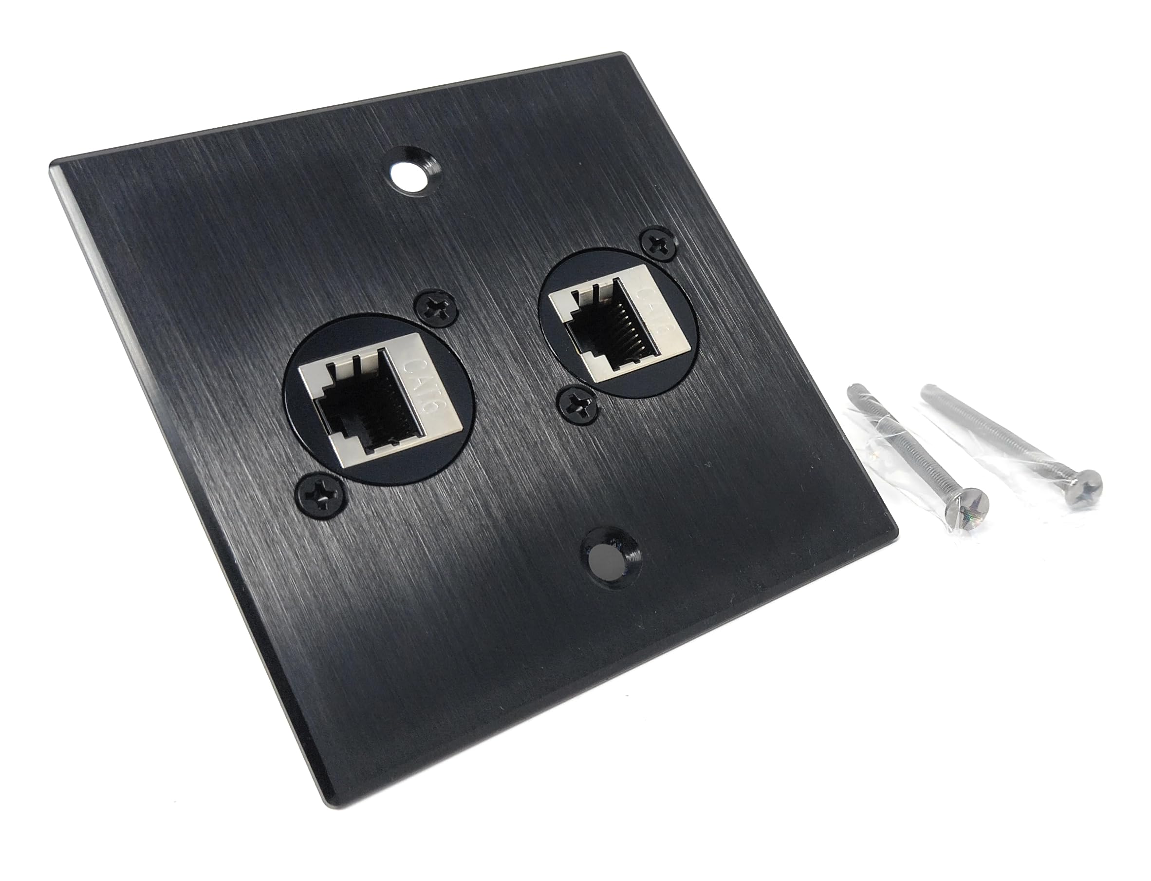 Brushed Aluminium Double Cat6 Female Sockets D-Series Outlet Wall Faceplate – Durable Metal Plate for Ethernet Networking Cables (Cat6/Cat5e/Cat7/Cat8/Cat9) with Screws Included