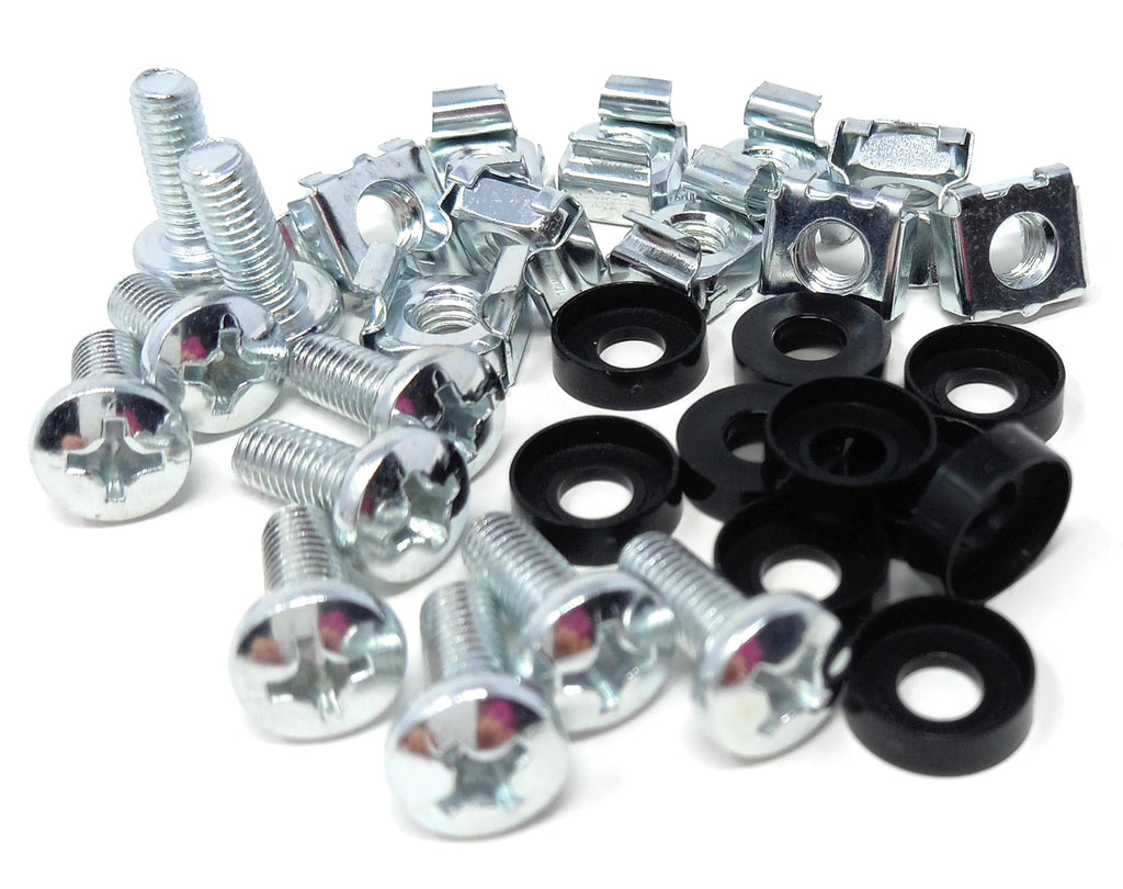 10pcs. M6 Rack Fixing Set, Captive Cage Nuts Bolts Screws & Washers for For Rack Mount Equipment, Data Cabinets, Music Instruments. AMP, Equalisers, CD Player etc.