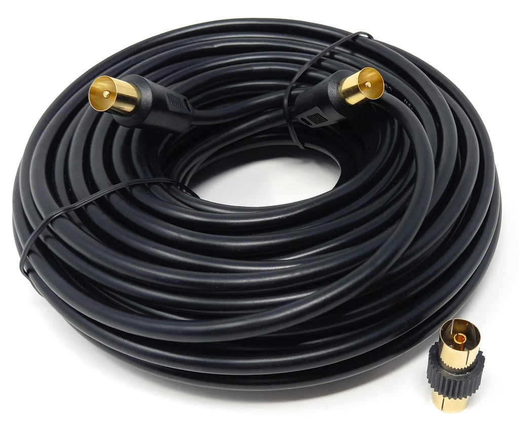 DRUT TV RF Male to Male Aerial Antenna Coaxial Cable With Female to Female Coupler, Gold Connectors 75 ohm, 3C2V