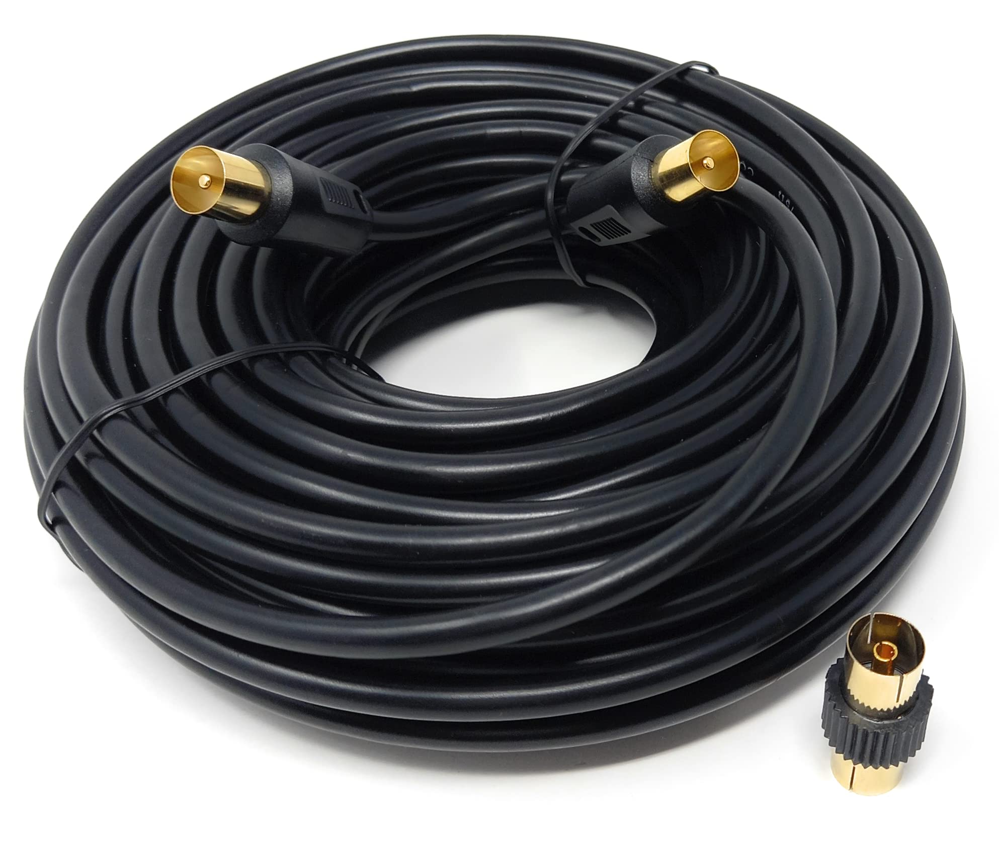 DRUT TV RF Male to Male Aerial Antenna Coaxial Cable With Female to Female Coupler, Gold Connectors 75 ohm, 3C2V