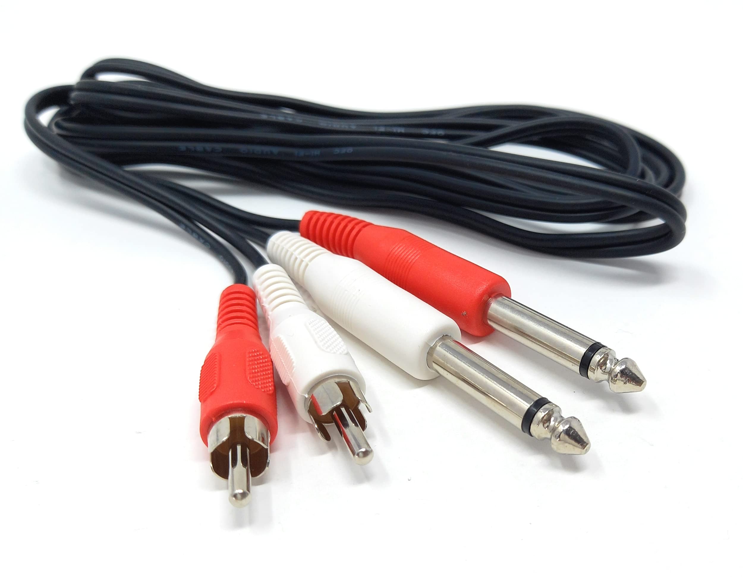 DRUT Twin 6.35mm MONO Jack Plugs to 2 x RCA Phono Plugs OFC Audio Cable Male to Male Lead