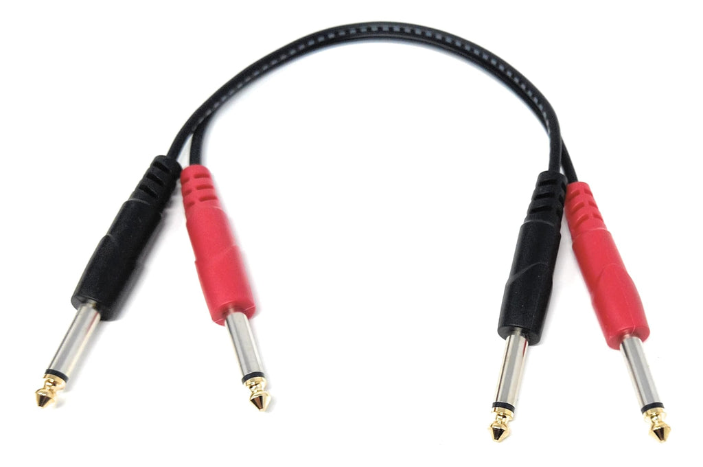 DRUT 2x 6.35mm (1/4") Mono Jack to 2x 6.35mm Mono TS Jack Audio Cable – Twin Signal Patch Lead for Mixers, Controllers, DJ & Audio Equipment, Gold Ends