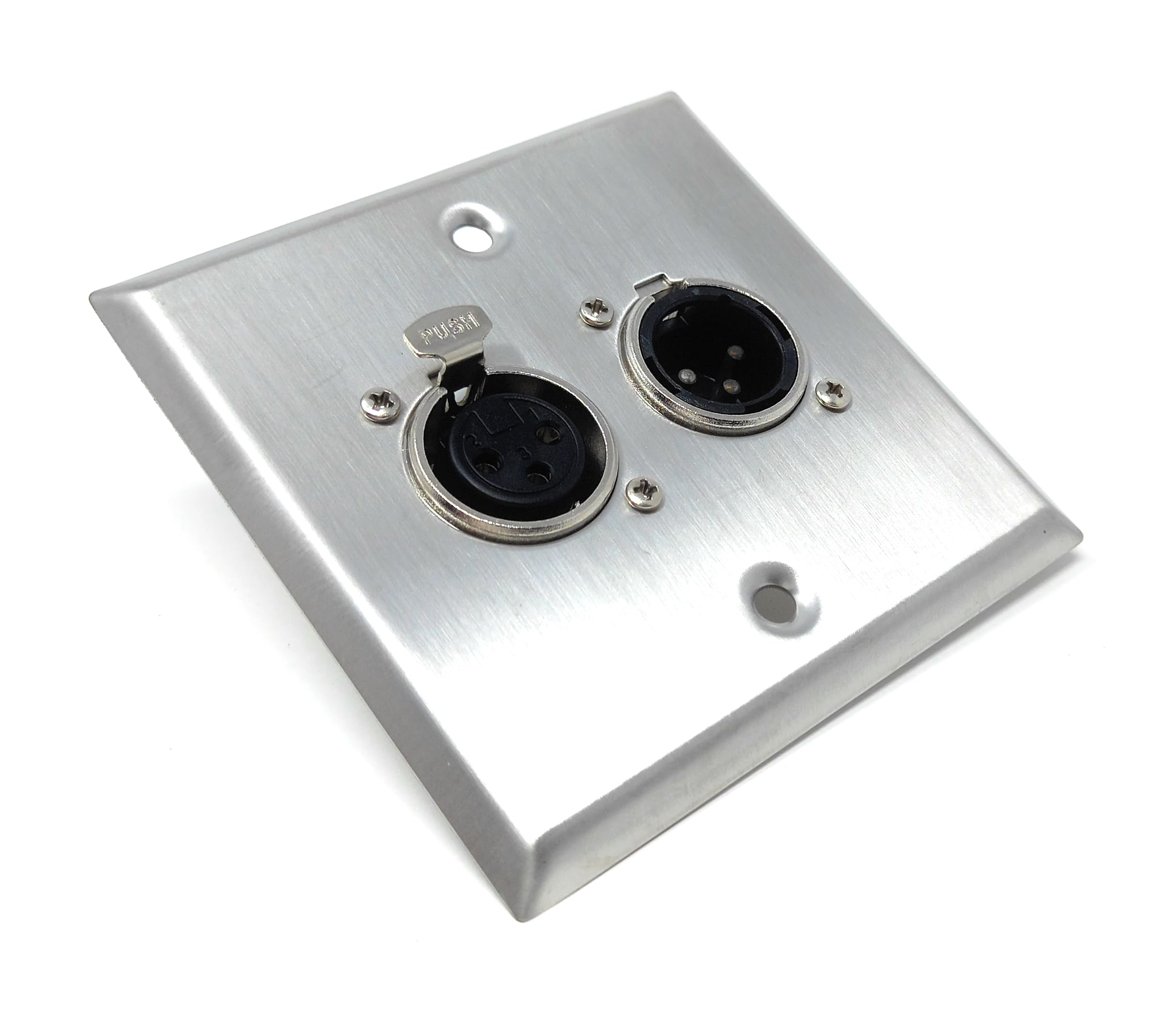XLR Wall Plate – 3-Pin Single Gang Faceplate with 1 Male & 1 Female Socket, Stainless Steel Audio Panel with Soldering Ends for Mic, Mixer, Speaker & Amplifier